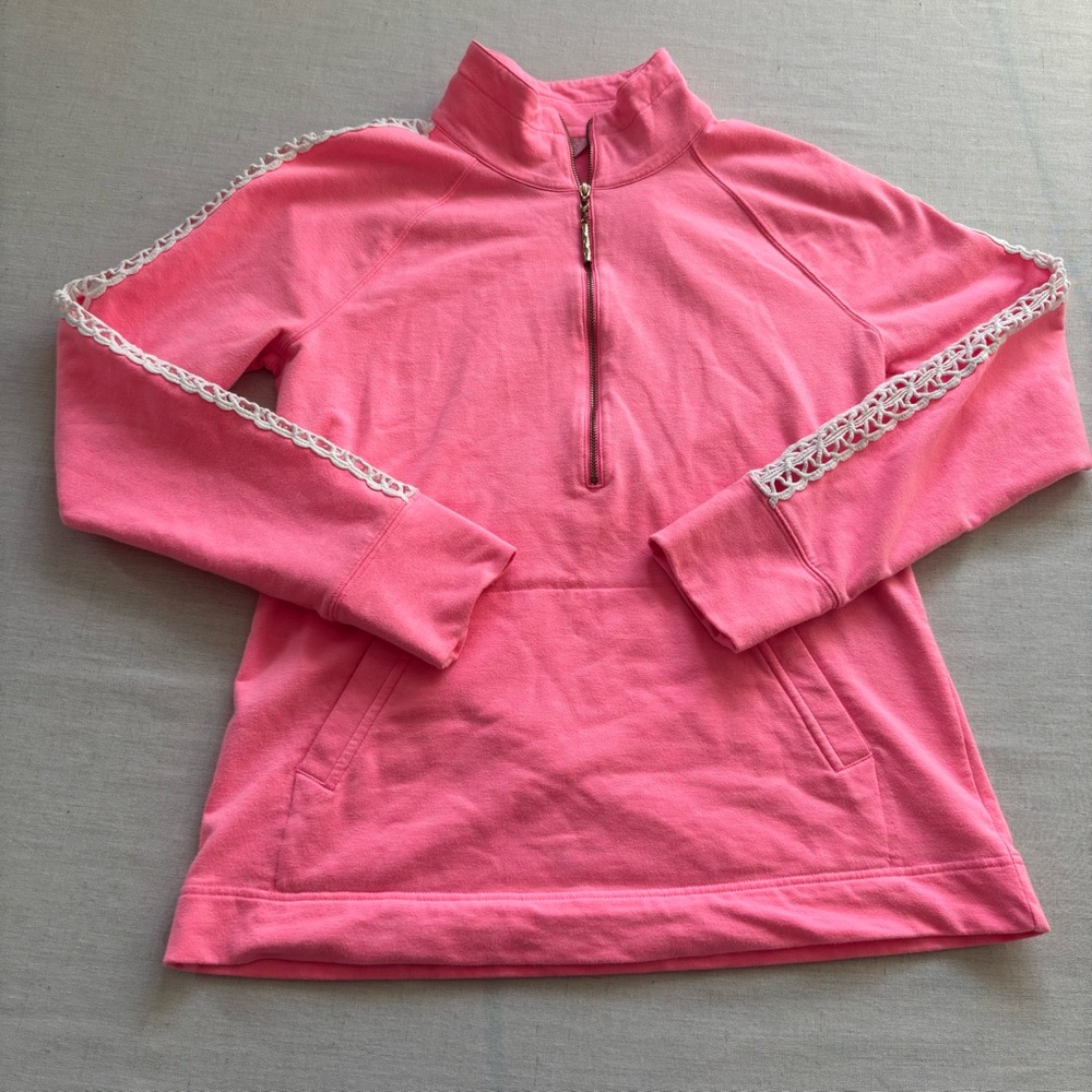 Lilly Pulitzer Skipper Popover Hot Pink Half Zip Sweatshirt S | Preppy Resort